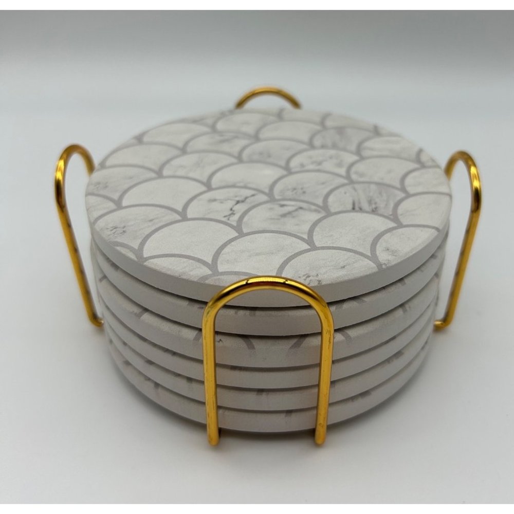 Stone Coasters with Holder - 6 coasters - NIB
